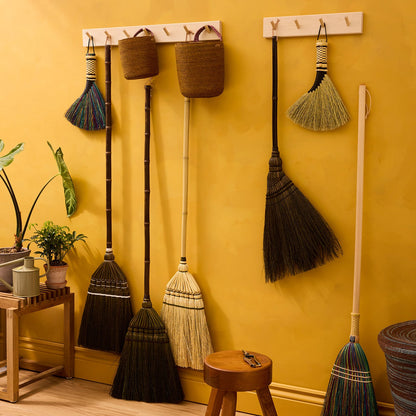 Bamboo Handle Broom - Olive & White